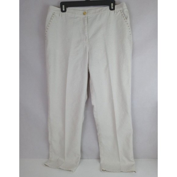 Lark Lane Women's White With Metallic Gold & Studded Accents Bootcut Jeans 14 - Picture 2 of 8